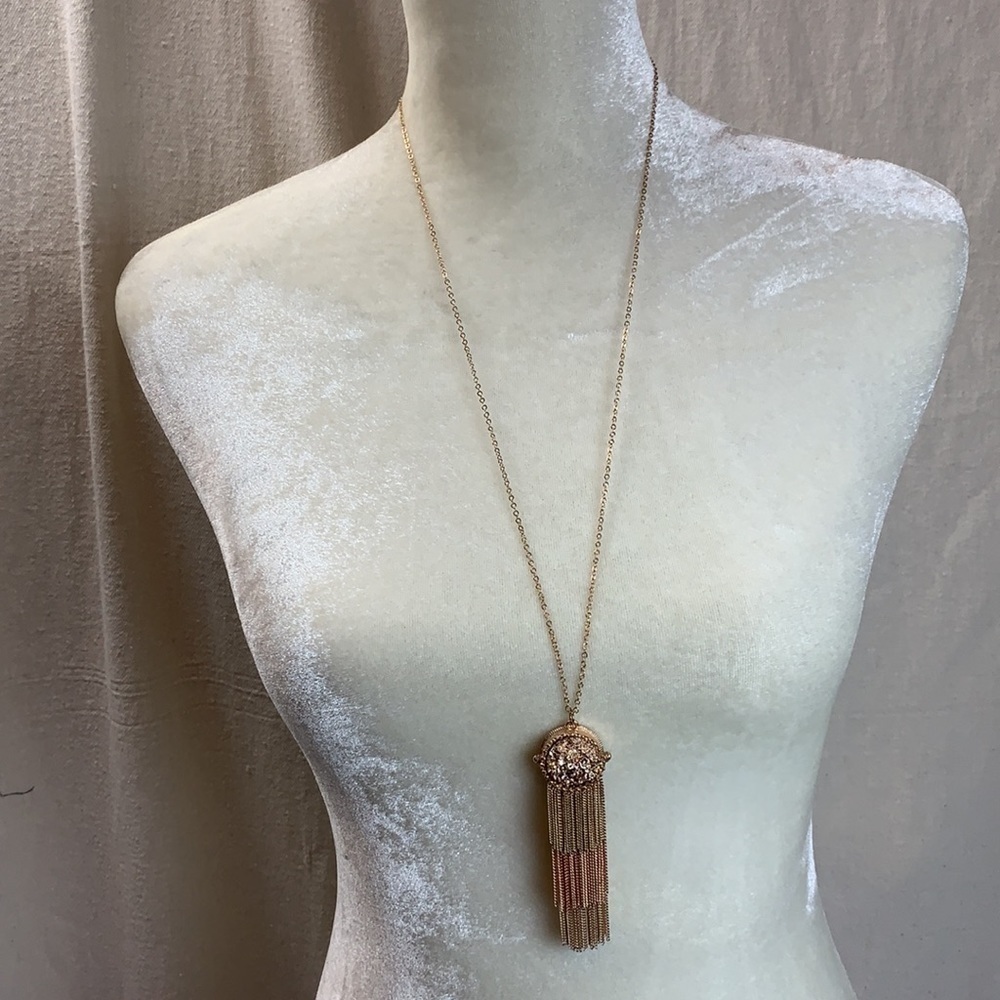 Gold Rose Gold Faux Druzy chain fringe tassel necklace